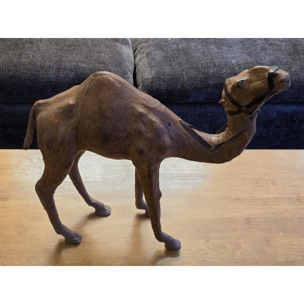 Vintage Leather Wrapped Large Camel 21' W X 17" Tall with glass eyes